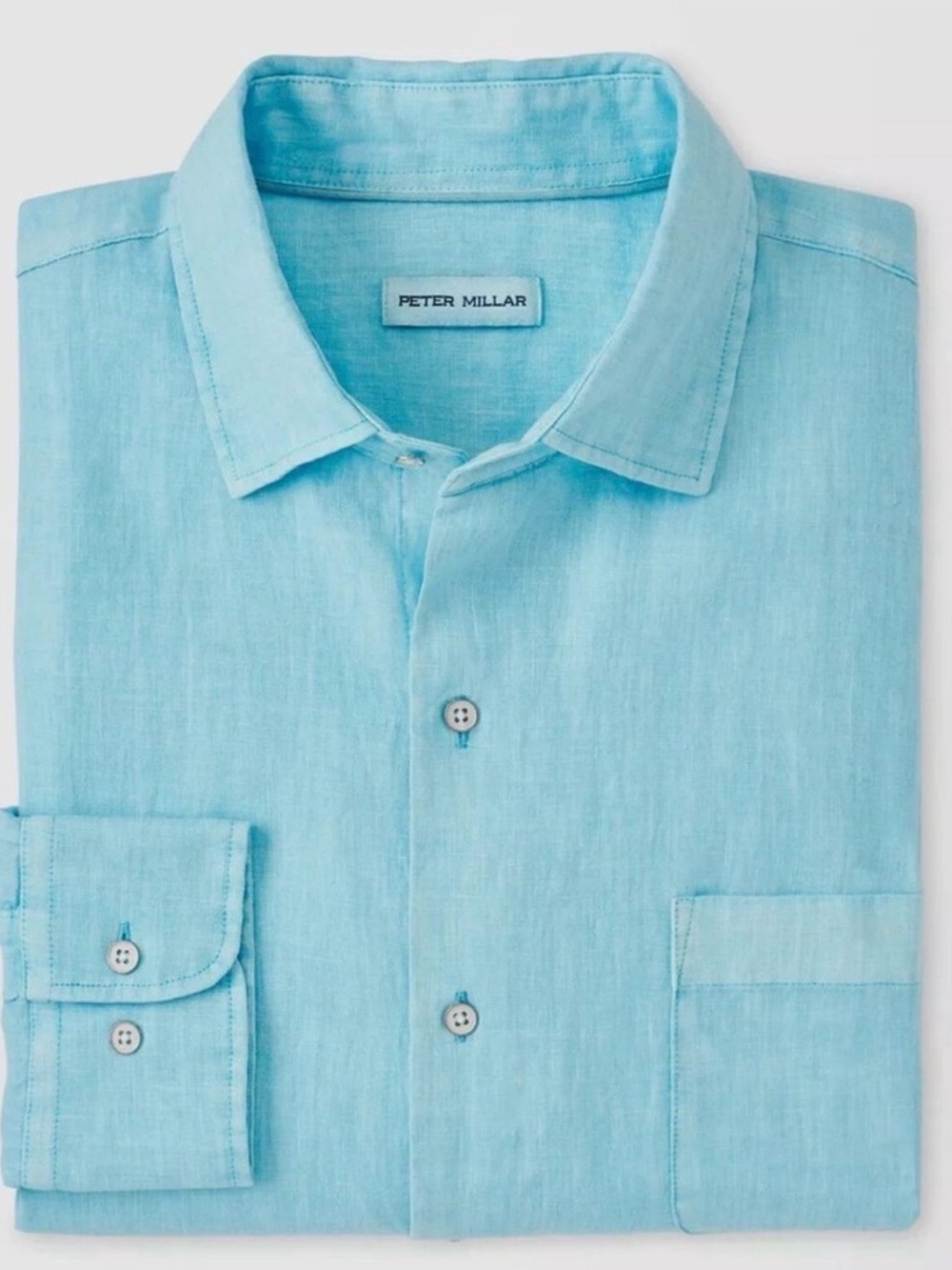 Peter Millar Sky Blue Linen Button-Down Shirt XL